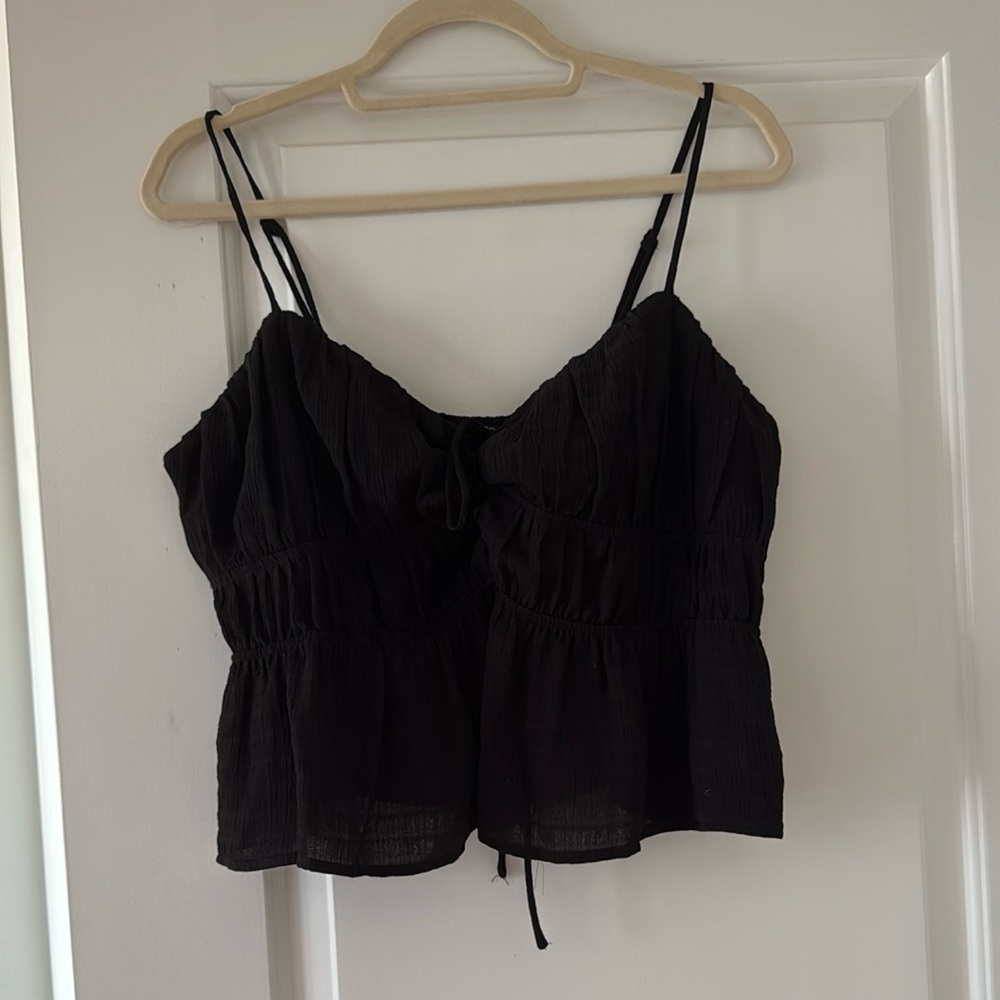 Sophie Rue Black Smocked Tie Front Camisole